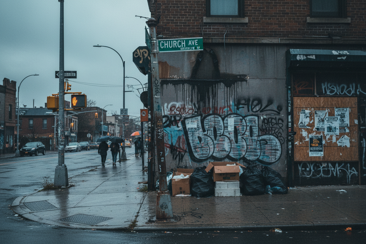 nyc grim, showing church ave street sign 